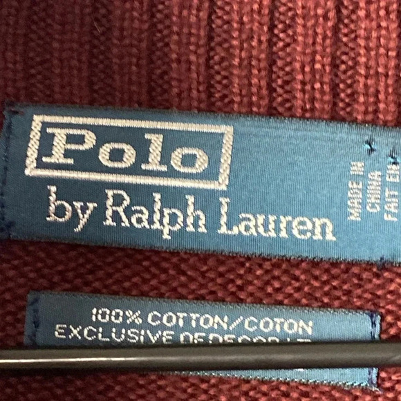 POLO BY RALPH LAUREN MENS SIZE LARGE 100% COTTON 3/4 ZIP SWEATER WINE COLOR EUC - Picture 6 of 14
